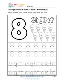 tracing numbers and number words - number 8