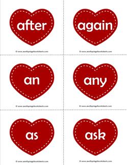 valentine hearts dolch sight word flashcards first grade