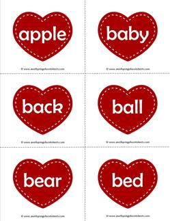valentine hearts dolch sight word flashcards nouns