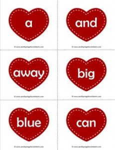 valentine hearts dolch sight word flashcards pre-primer