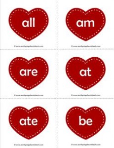 valentine hearts dolch sight word flashcards primer