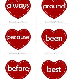 valentine hearts dolch sight word flashcards second grade