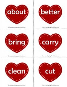 valentine hearts dolch sight word flashcards third grade