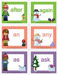 winter dolch sight word flashcards