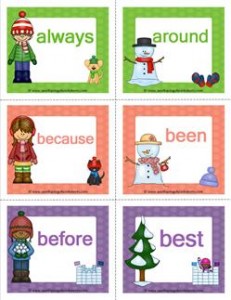 winter dolch sight word flashcards