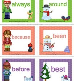 winter dolch sight word flashcards