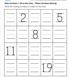 write numbers 1-20 on the lines - fifteen numbers missing
