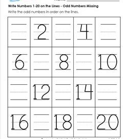 write numbers 1-20 on the lines - odd numbers missing