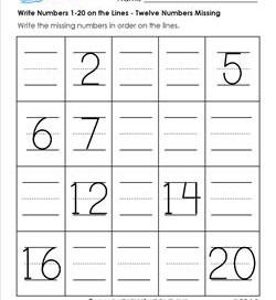 write numbers 1-20 on the lines - twelve numbers missing