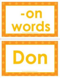 cvc word cards -on words - on word family - cvc words