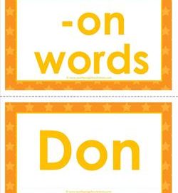 cvc word cards -on words - on word family - cvc words