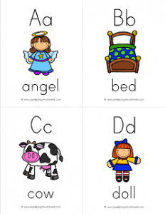 ABC Flash Cards with Pictures and Words - Lower Case and Upper Case Letters