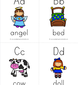 ABC Flash Cards with Pictures and Words - Lower Case and Upper Case Letters