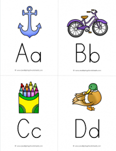 Printable Alphabet Flash Cards with Pictures - Upper Case and Lower Case Letters