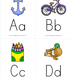 Printable Alphabet Flash Cards with Pictures - Upper Case and Lower Case Letters