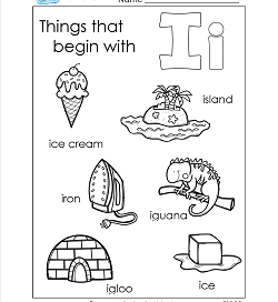 Things That Begin With I - Alphabet Printables