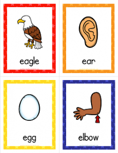 Things that Start with E Cards - Alphabet Printables