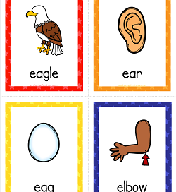 Things that Start with E Cards - Alphabet Printables