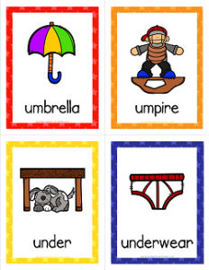 Things that Start with U Cards - Alphabet Printables