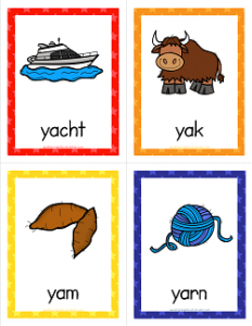 Things that Start with Y Cards - Alphabet Printables