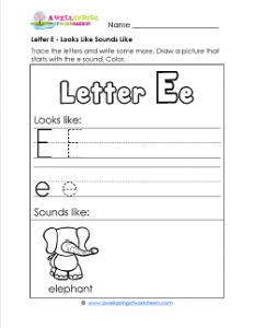 Letter E Looks Like Sounds Like Worksheet - Alphabet Worksheets