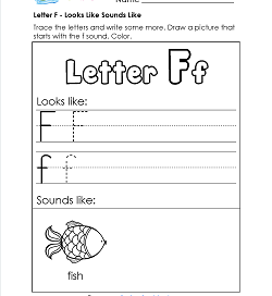 Letter F Looks Like Sounds Like Worksheet - Alphabet Worksheets
