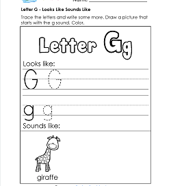 Letter G Looks Like Sounds Like Worksheet - Alphabet Worksheets