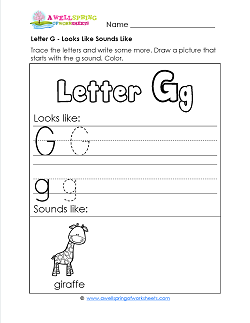 Letter G Looks Like Sounds Like Worksheet - Alphabet Worksheets