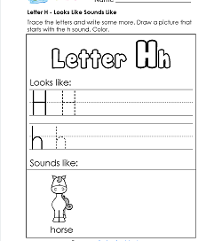 Letter H Looks Like Sounds Like Worksheet - Alphabet Worksheets
