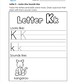 Letter K Looks Like Sounds Like Worksheet - Alphabet Worksheets