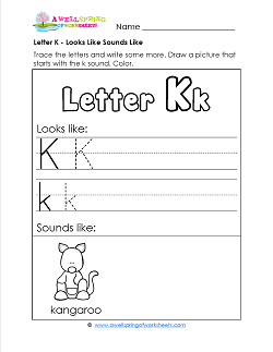 Letter K Looks Like Sounds Like Worksheet - Alphabet Worksheets