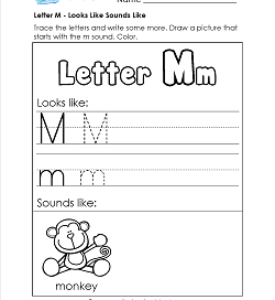 Letter M Looks Like Sounds Like Worksheet - Alphabet Worksheets