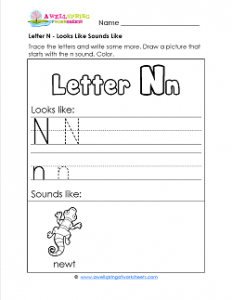 Letter N Looks Like Sounds Like Worksheet - Alphabet Worksheets