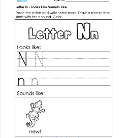 Letter N Looks Like Sounds Like Worksheet - Alphabet Worksheets