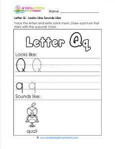Letter Q Looks Like Sounds Like Worksheet - Alphabet Worksheets