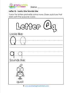 Letter Q Looks Like Sounds Like Worksheet - Alphabet Worksheets