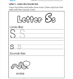 Letter S Looks Like Sounds Like Worksheet - Alphabet Worksheets