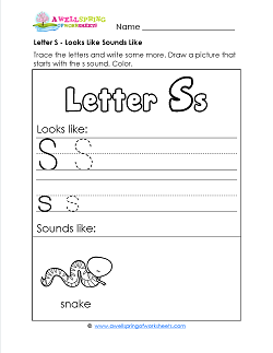 Letter S Looks Like Sounds Like Worksheet - Alphabet Worksheets