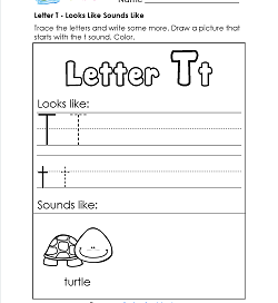Letter T Looks Like Sounds Like Worksheet - Alphabet Worksheets