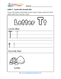 Letter T Looks Like Sounds Like Worksheet - Alphabet Worksheets