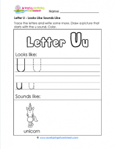 Letter U Looks Like Sounds Like Worksheet - Alphabet Worksheets