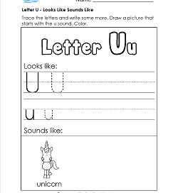 Letter U Looks Like Sounds Like Worksheet - Alphabet Worksheets