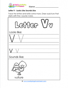 Letter V Looks Like Sounds Like Worksheet - Alphabet Worksheets