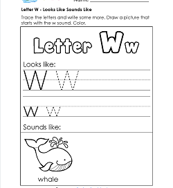 Letter W Looks Like Sounds Like Worksheet - Alphabet Worksheets