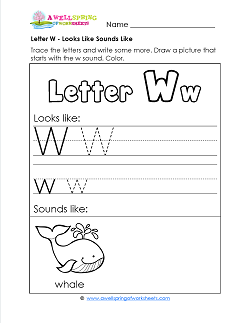 Letter W Looks Like Sounds Like Worksheet - Alphabet Worksheets