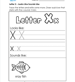 Letter X Looks Like Sounds Like Worksheet - Alphabet Worksheets