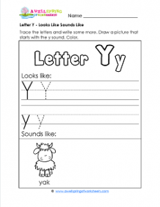 Letter Y Looks Like Sounds Like Worksheet - Letter Y Worksheets