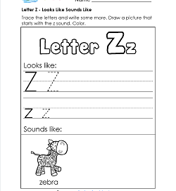 Letter Z Looks Like Sounds Like Worksheet - Letter W Worksheets