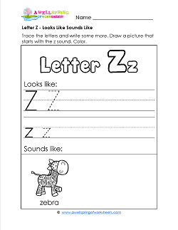 Letter Z Looks Like Sounds Like Worksheet - Letter W Worksheets