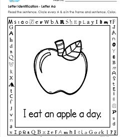 Letter Identification - Letter A - Kindergarten Alphabet Worksheets